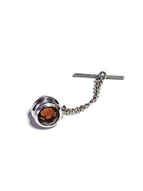 Brown faceted glass silver-tone tie pin